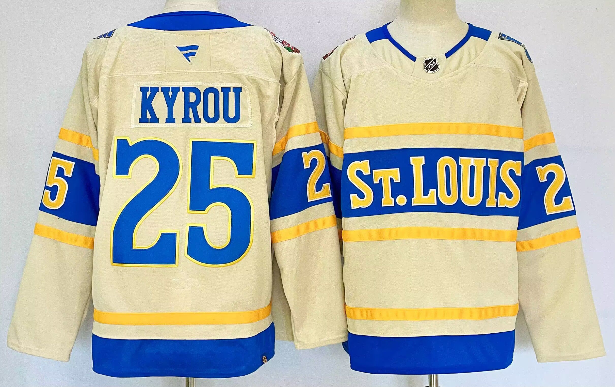 Men St.Louis Blues #25 Kyrou Cream 2025 Home Premier Player NHL Jersey->st.louis blues->NHL Jersey